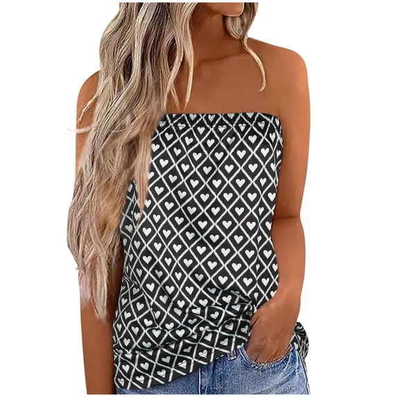 Aofany Women Casual Print Sleeveless Tube Top T-Shirt Blouse Tops Black XL
