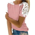 thumbnail image 1 of Aofany Women Casual Short Sleeve T-Shirt Round Neck Lace Stripe Tunic Blouse Loose Elegant Pullover Tops, 1 of 3