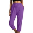 thumbnail image 1 of Aofany Women Casual Solid Color Pockets Capris Elastic Waist Comfortable Straight Calf-Length Cotton Linen Pants, 1 of 5