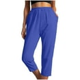 thumbnail image 1 of Aofany Women Casual Solid Color Pockets Capris Elastic Waist Comfortable Straight Calf-Length Cotton Linen Pants, 1 of 5