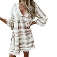 thumbnail image 1 of Aofany Women Dresses Casual Maxi Dress Lace Pacthword Casual Print Dress V-Neck 3/4 Sleeve Loose Dress Party Dress for Women Beach Dress Sun Dress Beige XXL, 1 of 7