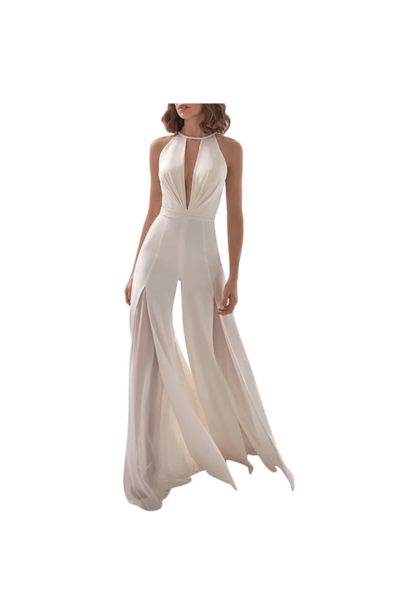Women Dresses Casual Maxi Dress Winter Temperament Retro Conjoined Jumpsuits Dance Party Party Dress for Women Summer and Autumn Beach Dress Sun Dress White XL