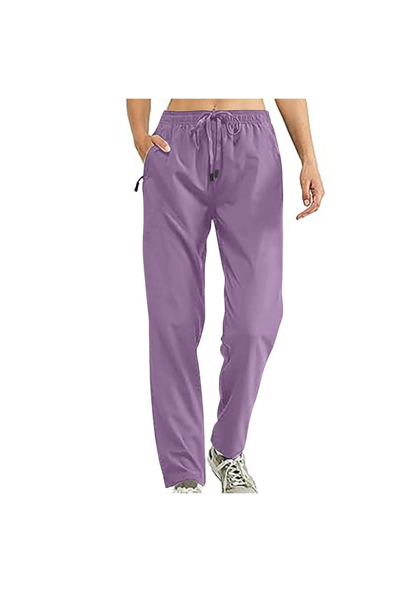 Women Elastic Waist Trousers New Fashion Solid Drawstring Pockets Pants Casual Straight Sweatpants