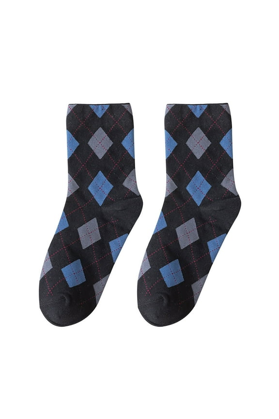 Women Fashion Argyle Pattern Print England Style Cotton Middle Tube Socks