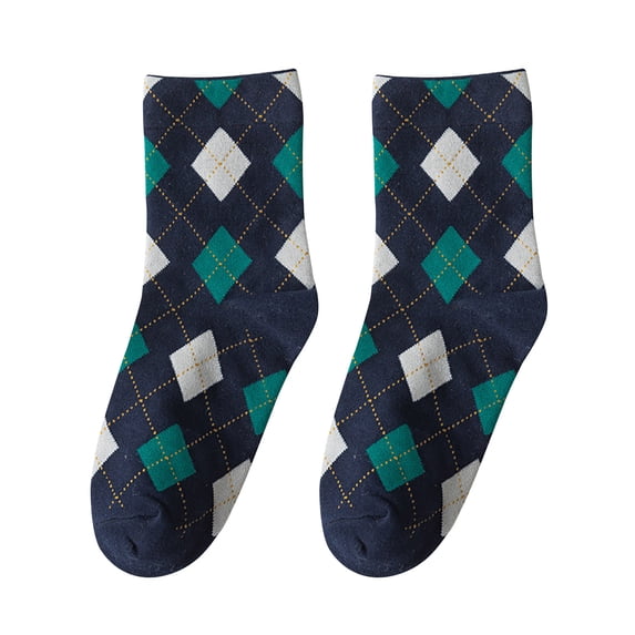 Aofany Women Fashion Argyle Pattern Print England Style Cotton Middle Tube Socks