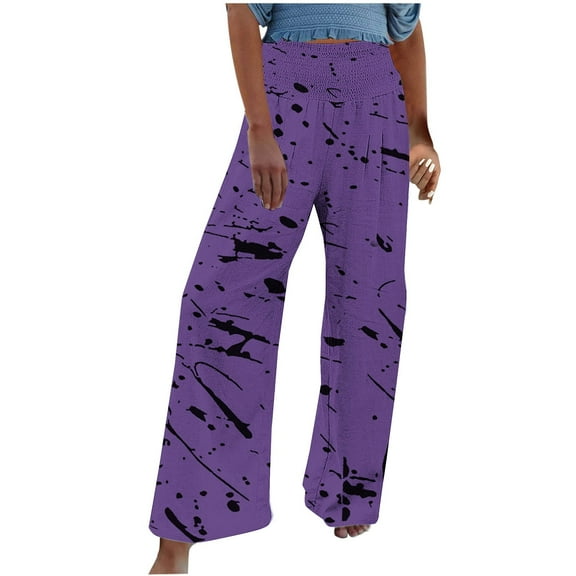 Aofany Women Fashion High Waist Wide Leg Pants Elastic Waist Loose Comfy Casual Pants Pockets Pants