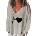 thumbnail image 1 of Aofany Women Fashion Plus Size Casual Valentines Day Love Heart Print Tops V-Neck Loose Long Sleeve T-shirt Blouse Pullover, 1 of 4