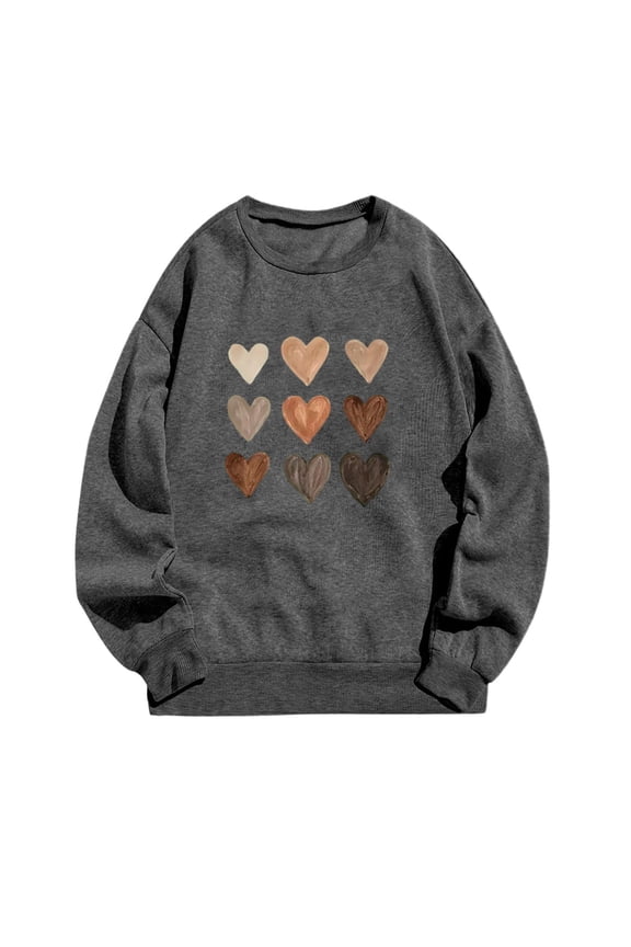Women Flannel Sweatshirts Solid Pullover Love Heart Print Loose Pullover Sweater Sweatshirt Tops