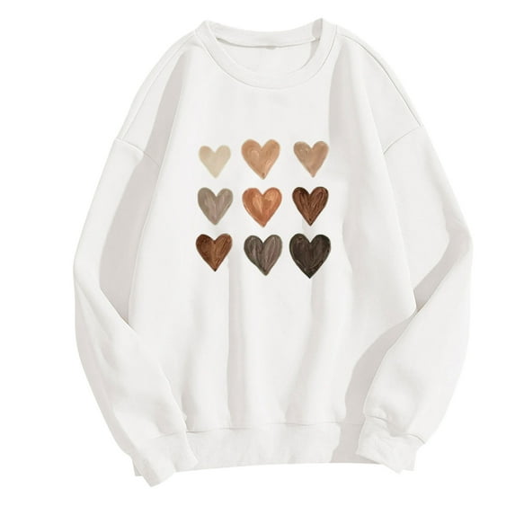 Aofany Women Flannel Sweatshirts Solid Pullover Love Heart Print Loose Pullover Sweater Sweatshirt Tops