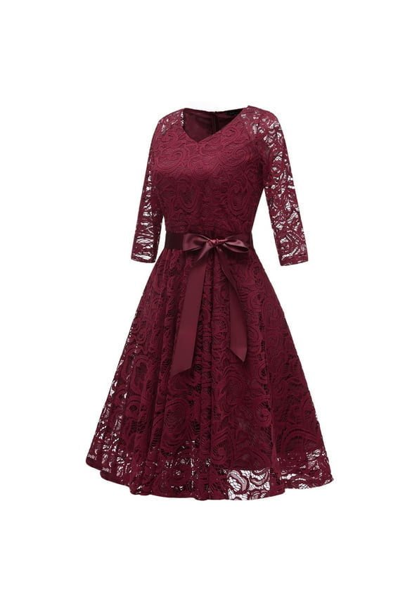 Women Floral Lace Short Bridesmaid Dress Vintage Elegant Cocktail Party Dress