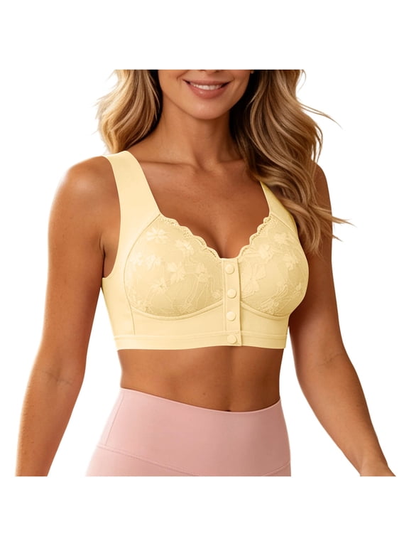 Women Front Closure Wavy Pattern Bra Thin Wireless Comfortable Breathable Push Up Bralette Soft Seamless Lace Everyday Bras, 36B-46B