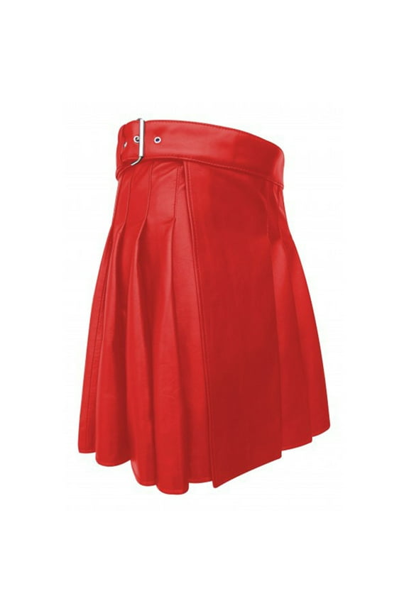 Women Hight Waist Punk Leather Pleated Skirt