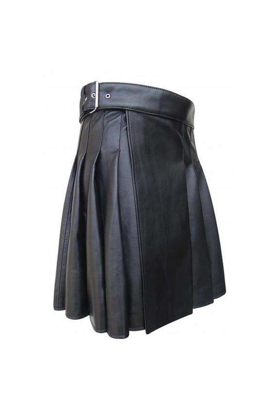 Women Hight Waist Punk Leather Pleated Skirt