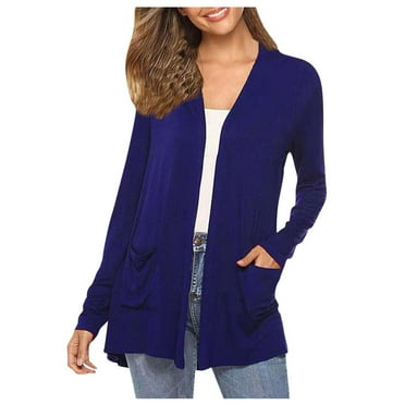 Aofany Women Lightweight Cardigans Open Front Casual Solid Color Long Sleeve Knit Sweater Cover Up with Pockets