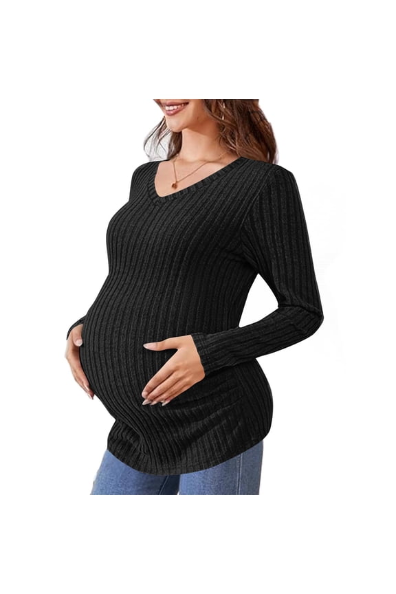Women Maternity Tops Casual Tunic Fall Shirts V Neck Long Sleeve Pregnancy Clothes