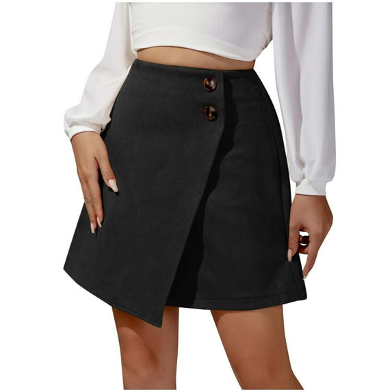 Aofany Women Mini Skirt Casual A line High Waisted Button Skirts Comfortable Solid Color Irregular Hem Skirts
