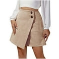 thumbnail image 1 of Aofany Women Mini Skirt Casual A line High Waisted Button Skirts Comfortable Solid Color Irregular Hem Skirts, 1 of 4