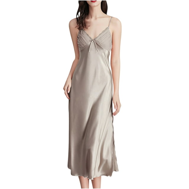 Aofany Women Nighties Silk Satin Nightgown Sleeveless Long Nightwear ...