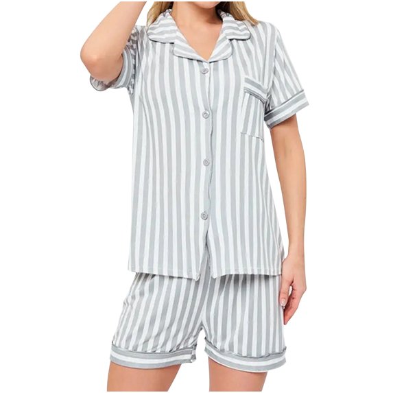 Aofany Women Pajamas Set Short Sleeve Sleepwear Button Down Nightwear Soft Lounge Sets