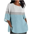 thumbnail image 1 of Aofany Women Plus Size Cotton Linen Tops Summer Patchwork Casual Loose Basic Tops Fashion 3/4 Sleeves Tee Shirt Blouses, 1 of 4