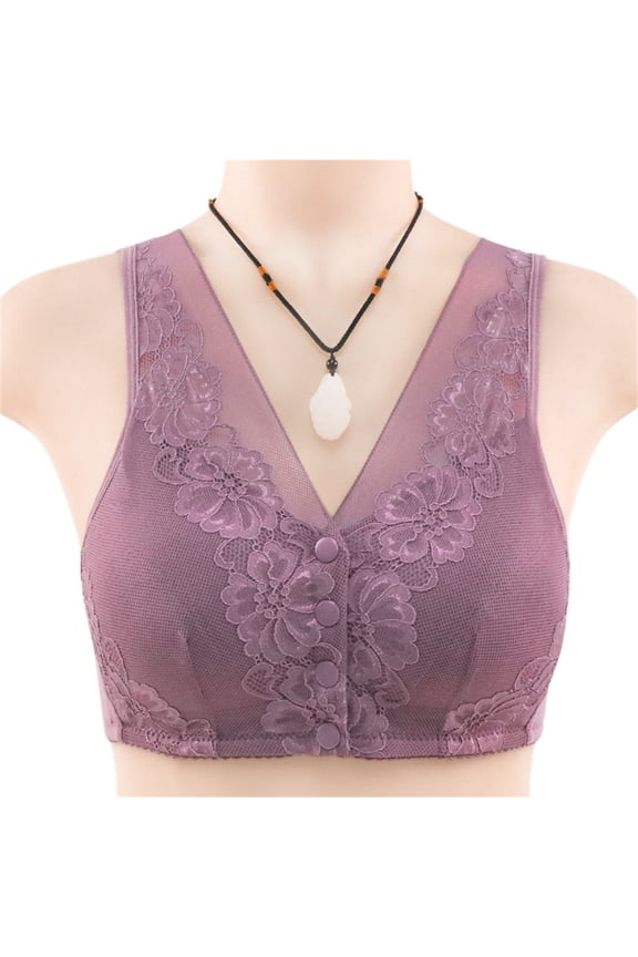 Women Plus Size Lace Bras Wire Free Front Open Buckle Vest Top Bras Underwears Thin Daily Lingerie