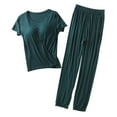 thumbnail image 1 of Aofany Women Plus Size Pajama Sets Women Solid Color Round Neck Short Sleeve with Chest Pad Top with Trousers Home Wear Set, 1 of 6