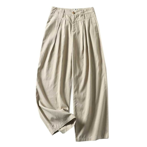 Aofany Women Plus Size Trousers Solid Color Soft Comfortable Loose Fitting Cotton Linen Pants Casual Versatile Straight Leg Pants