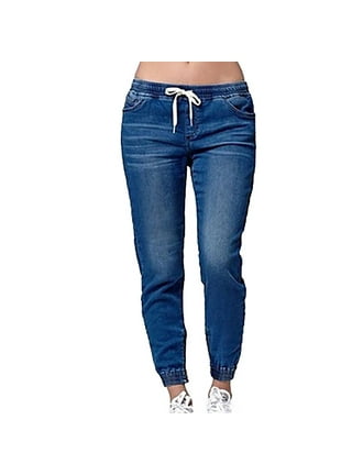 LONGYIDA Jean Joggers for Women Denim Ripped Loose Jeans High Waisted  Stretch Drawstring Denim Joggers Pants, Dark Blue, Small : :  Clothing, Shoes & Accessories