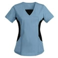 thumbnail image 1 of Aofany Women Regular Nursing Uniform Tops V-Neck Scrub Top Casual Solid Patchwork Short Sleeve Medicals Scrub Stretch Work Tops with Pockets, 1 of 3