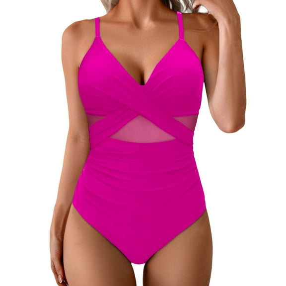 Aofany Women Sexy Mesh Tummy Control One-Pieces Swimsuit for Women Push Up High Waisted One-pieces Swimwear Bathing Suit