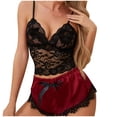 thumbnail image 1 of Aofany Women Sleepwear Suit Sleeveless Strap Nightwear Lace Trim Satin Cami Top Pajama Sets, 1 of 5