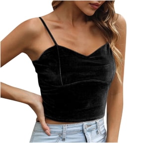 Aofany Women Sleeveless Gold Velvet Sling Solid Color V-Neck Top Blouse Black XXL