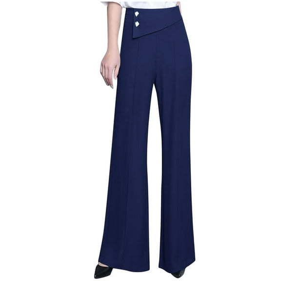 Aofany Women Stretch Pants Casual Work Lounge Pant Fashion Button Office High Waist Straight Wide Leg Trouser