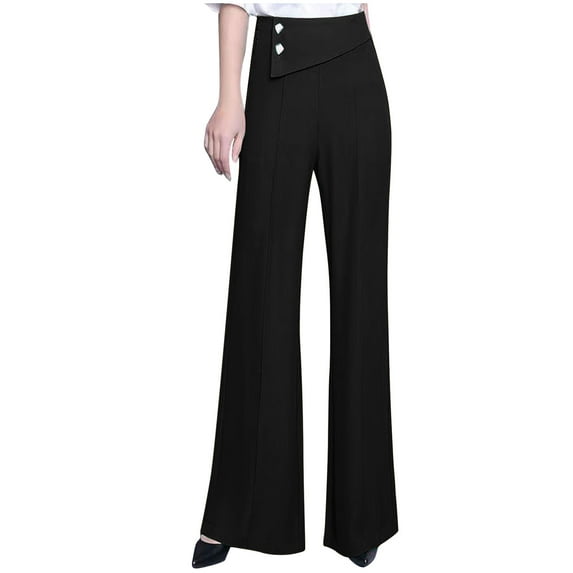 Aofany Women Stretch Pants Casual Work Lounge Pant Fashion Button Office High Waist Straight Wide Leg Trouser