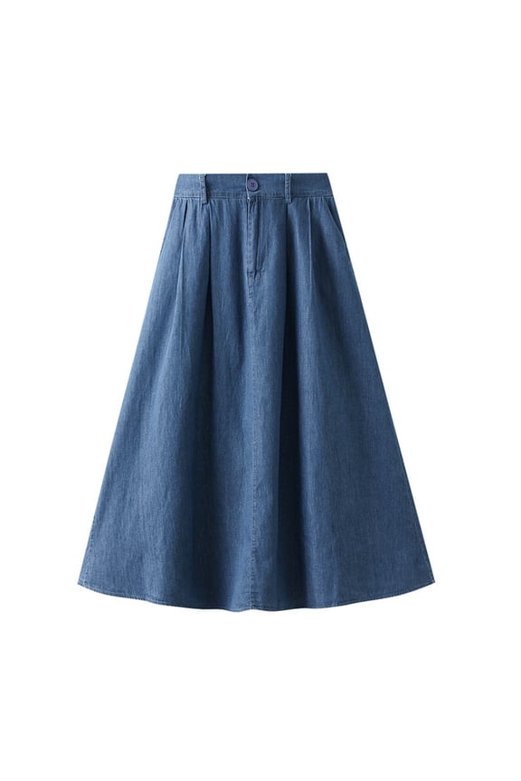 Women Summer Denim Skirt Casual High Waist A line Skirt with Pocket Button Midi Jeans Skirts