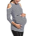 thumbnail image 1 of Aofany Women T-Shirts Pregnant Womens Maternity Long Sleeve Crew Neck Stripes Tops T Shirt Breastfeeding Clothes Dailywear Pregnancy Clothes For Woman, 1 of 4
