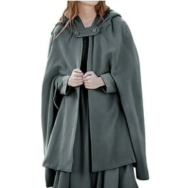 Puloru Women Hooded Cloak Button Decoration Loose Version