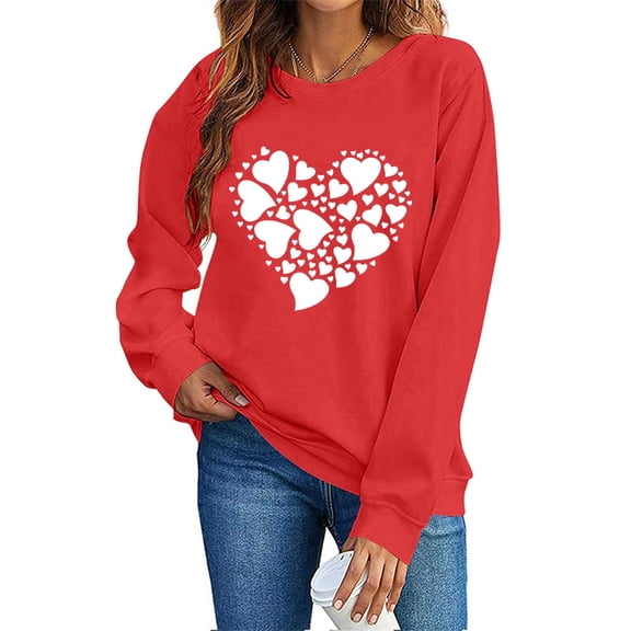 Aofany Women Valentine's Day Pullover Sweatshirts Heart Print Sweater Tops Long Sleeve Crewneck Shirts Fashion Loose Blouse Sweatshirt