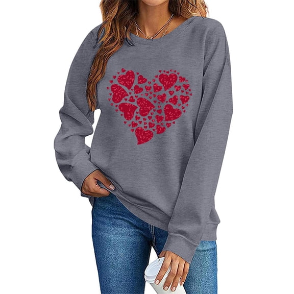 Aofany Women Valentine's Day Pullover Sweatshirts Heart Print Sweater Tops Long Sleeve Crewneck Shirts Fashion Loose Blouse Sweatshirt