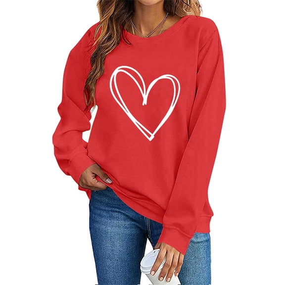 Aofany Women Valentine's Day Pullover Sweatshirts Heart Print Sweater Tops Long Sleeve Crewneck Shirts Fashion Loose Blouse Sweatshirt