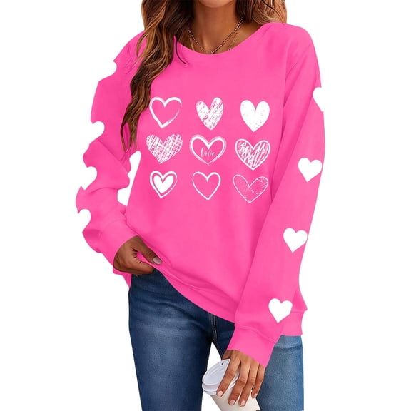 Aofany Women Valentine's Day Pullover Sweatshirts Heart Print Sweater Tops Long Sleeve Crewneck Shirts Fashion Loose Blouse Sweatshirt