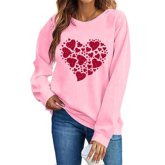 Aofany Women Valentine's Day Pullover Sweatshirts Heart Print Sweater Tops Long Sleeve Crewneck Shirts Fashion Loose Blouse Sweatshirt