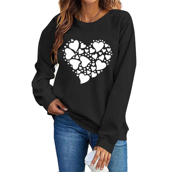 Aofany Women Valentine's Day Pullover Sweatshirts Heart Print Sweater Tops Long Sleeve Crewneck Shirts Fashion Loose Blouse Sweatshirt