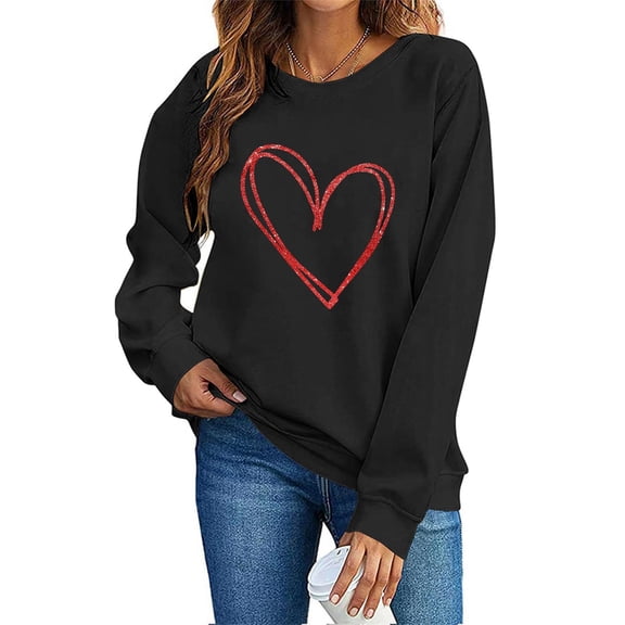 Aofany Women Valentine's Day Pullover Sweatshirts Heart Print Sweater Tops Long Sleeve Crewneck Shirts Fashion Loose Blouse Sweatshirt