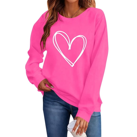 Aofany Women Valentine's Day Pullover Sweatshirts Heart Print Sweater Tops Long Sleeve Crewneck Shirts Fashion Loose Blouse Sweatshirt