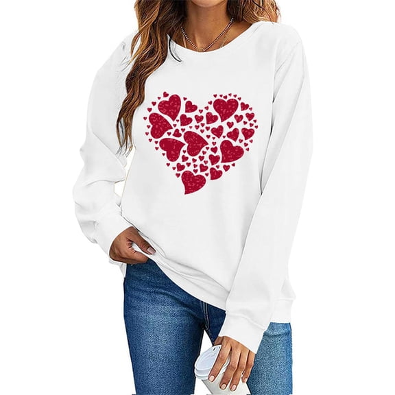 Aofany Women Valentine's Day Pullover Sweatshirts Heart Print Sweater Tops Long Sleeve Crewneck Shirts Fashion Loose Blouse Sweatshirt