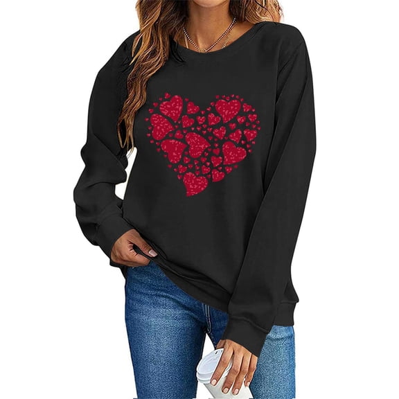 Aofany Women Valentine's Day Pullover Sweatshirts Heart Print Sweater Tops Long Sleeve Crewneck Shirts Fashion Loose Blouse Sweatshirt