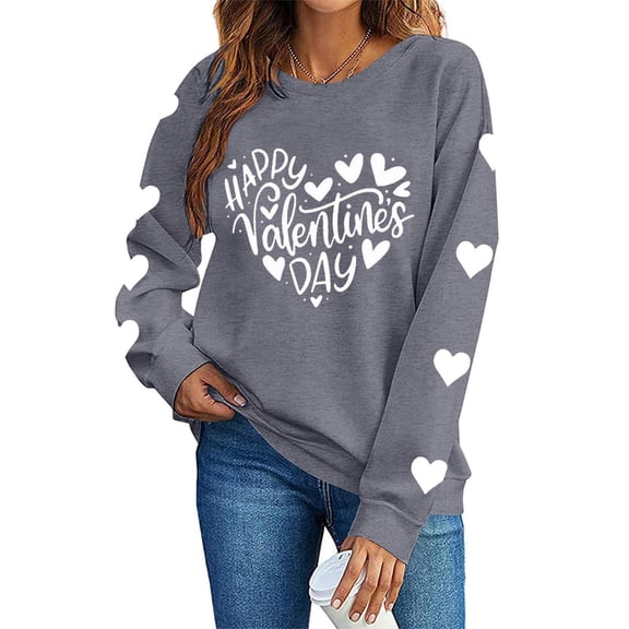 Aofany Women Valentine's Day Pullover Sweatshirts Heart Print Sweater Tops Long Sleeve Crewneck Shirts Fashion Loose Blouse Sweatshirt