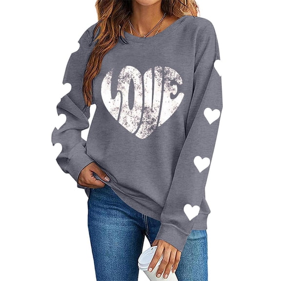 Aofany Women Valentine's Day Pullover Sweatshirts Heart Print Sweater Tops Long Sleeve Crewneck Shirts Fashion Loose Blouse Sweatshirt