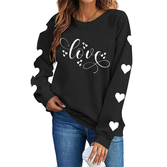 Aofany Women Valentine's Day Pullover Sweatshirts Heart Print Sweater Tops Long Sleeve Crewneck Shirts Fashion Loose Blouse Sweatshirt